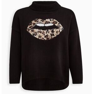 Torrid black leopard print pullover mock drop shoulder sweater